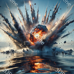 Poster: Astrale Explosie - Schitterend Puin door Inspringende Meteoriet in het Water