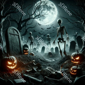 Poster: Duistere Halloween - Sinistere Wereld van Skeletten
