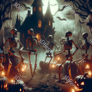 Poster: Griezelige Halloween - Sinistere Ontmoeting met Skeletten