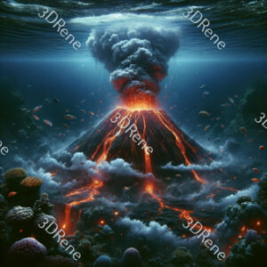 Poster van onderwater inferno door vulkanische uitbarsting op de zeebodem