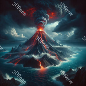 Poster van spektakel van natuurgeweld, vulkanische uitbarsting in de zee