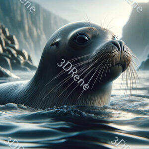 Poster van spelende zeehond, elegantie in het water