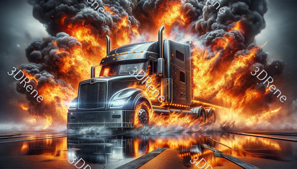Poster van een truck die uit de vlammen verschijnt