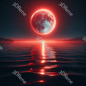 Poster van verbloed water onder maanlicht in rood