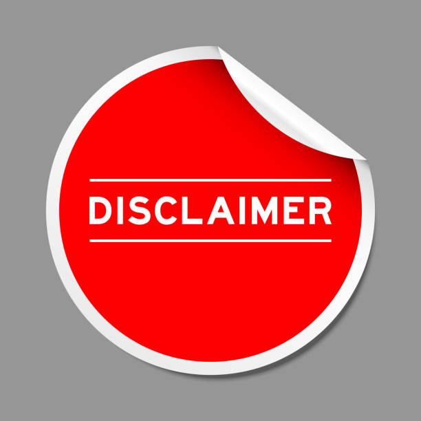 Red color peel sticker label with word disclaimer on gray background