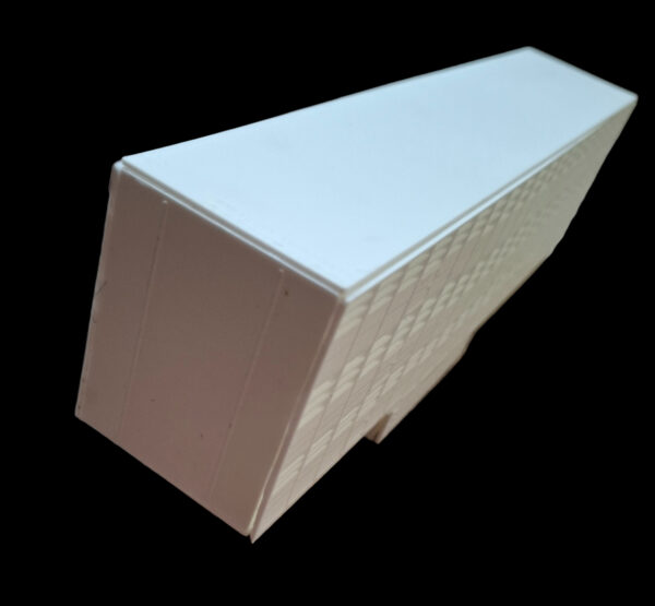 3D-geprinte veetrailer versie 5 – voorkant, gedetailleerd model voor modelbouw.