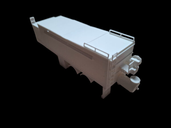 3D-geprinte Cement dekvloer trailer, achterkant, gedetailleerd model voor modelbouw.