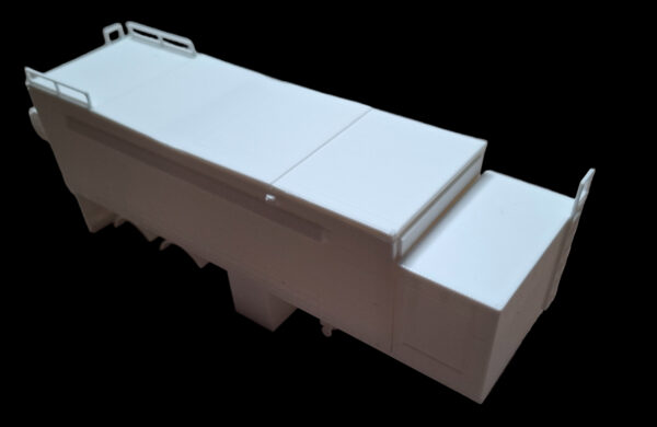 3D-geprinte Cement dekvloer trailer, voorkant, gedetailleerd model voor modelbouw.