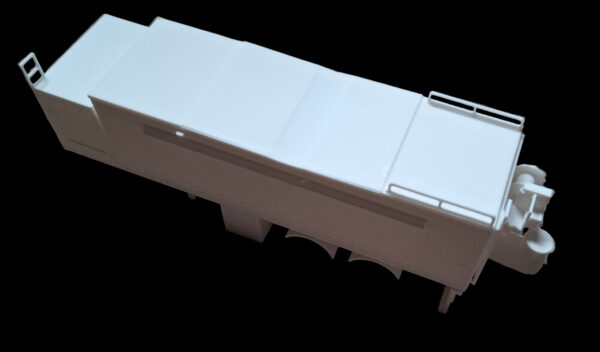 3D-geprinte Cement dekvloer trailer, zijkant en bovenkant, gedetailleerd model voor modelbouw.
