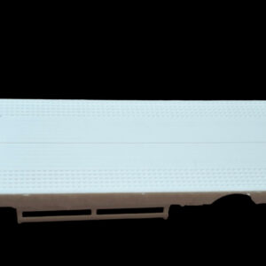 3D-geprinte defensie dieplader, bovenkant, gedetailleerd model voor modelbouw.