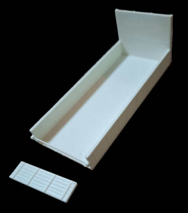 3D-geprinte laadbak 6 meter – losse onderdelen, gedetailleerd model voor modelbouw.