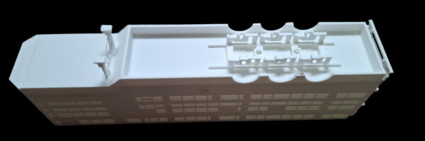 3D-geprinte veetrailer versie 3 – onderkant, gedetailleerd model voor modelbouw.