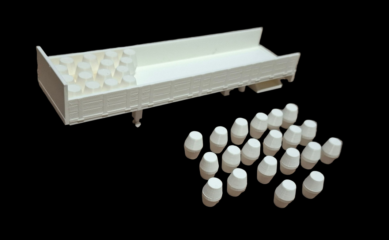 Biertrailer schaalmodel 3D geprint met vaten